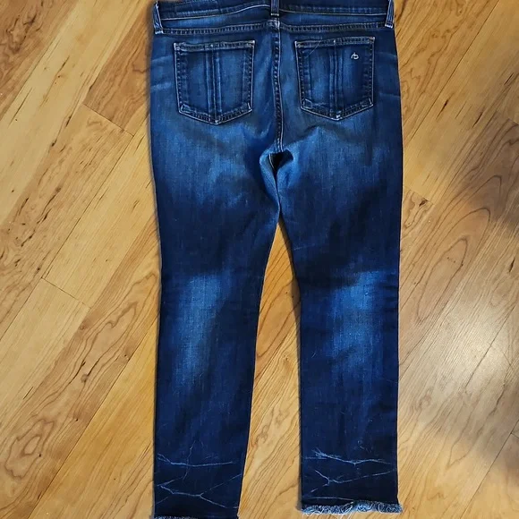 RAG & BONE CROP LOW RISE FRAYED HEM WOMEN’S JEANS sz 30 Dark Wash Denim - Picture 13 of 14